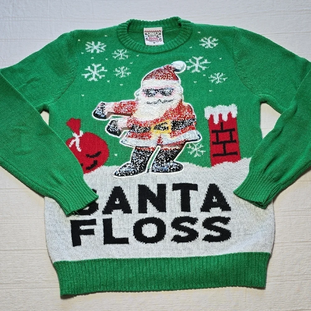 Well Worn Holiday Sweater Santa Floss Ugly Christmas Sweater KIDS Size Medium